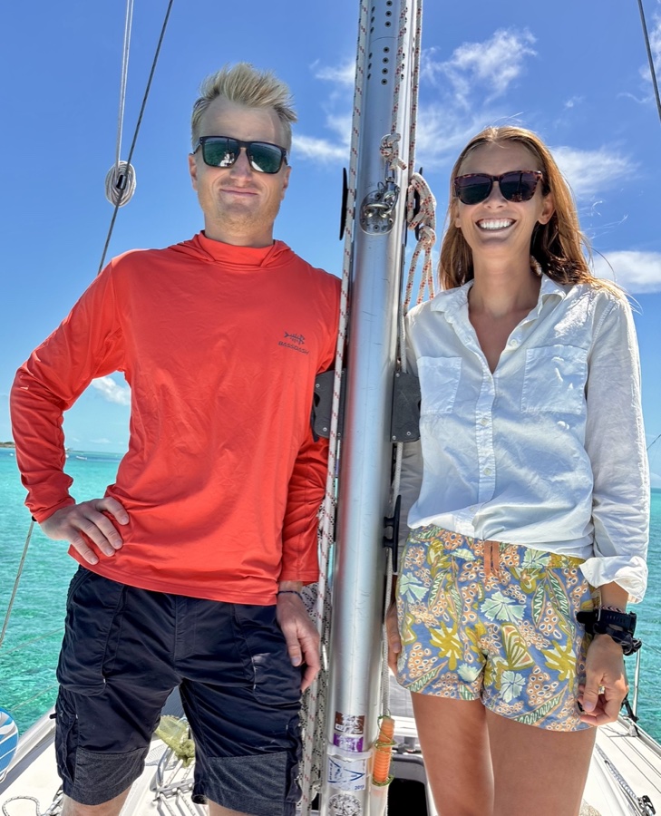 Eric and Mika aboard their sailboat
